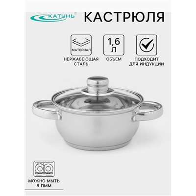 Кастрюля Катунь «Гретта», 1.6 л, d=16 см, капсульное дно, индукция, нержавеющая сталь