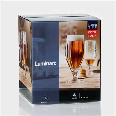 Пивные бокалы Luminarc «Время дегустаций. Пивной тюльпан», 620 мл, набор 4 шт., стекло, прозрачные