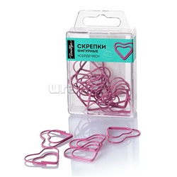 Скрепки фигурные сердечко L28 мм 12 шт., пластик. коробка, европодвес, розовые