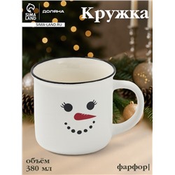 Кружка Доляна «Новый год. Снеговик», 380 мл, фарфор, белая