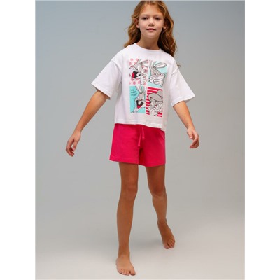 Комплект трикотажный для девочек: фуфайка (футболка), шорты