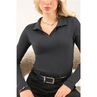 Женский лонгслив-поло в рубчик Happyfox