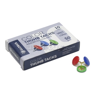 Кнопки канцелярские 10 мм 50 шт., карт. упаковка, цветные