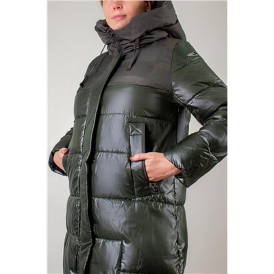 Зимняя удлиненная куртка с капюшоном арт. 221 (Темный хаки)