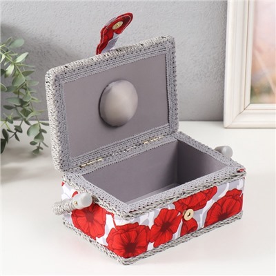 Шкатулка для рукоделия и шитья «Красные маки на белом», хранение ниток, иголок, мелочи, 18×12×9.5 см