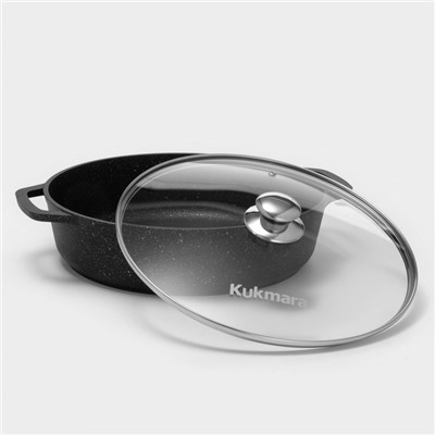 Сотейник KUKMARA, d=32 см, стеклянная крышка, литые ручки, антипригарное покрытие, алюминий, чёрный