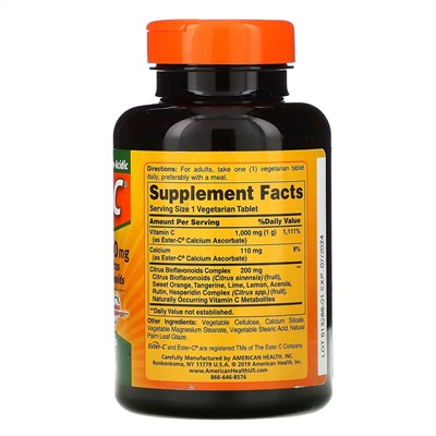 American Health, Ester-C с цитрусовыми биофлавоноидами, 1000 мг, 120 вегетарианских таблеток