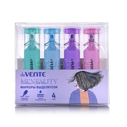 Набор маркеров-выделителей "Mentality" (4 цв - роз., сирен., мятн., салат.) плоский корпус c клипом, скошенный наконечник, ширина линии 1-5 мм, в пластиковой коробке