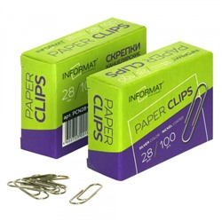 Скрепки канцелярские 28мм/100шт никелированные PCN28-100 inФОРМАТ