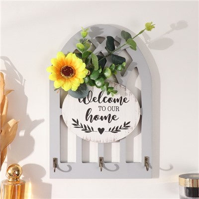 Настенные крючки декоративные «Букет с подсолнухом», дерево, 19.7×29.6 см