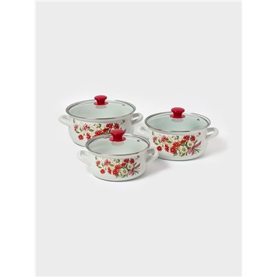 Набор кастрюль эмалированных «Астры-1-Экстра», 3 предмета: 2 л, 3 л, 4 л, белый