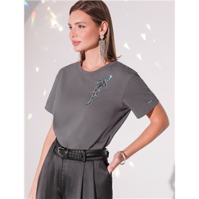 Нарядная футболка с принтом пайетками из премиального хлопка с эластаном