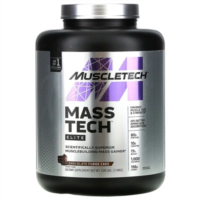 Muscletech, Mass-Tech Elite, улучшенный с научной точки зрения комплекс для набора мышечной массы, со вкусом шоколадного пирога, 3,18 кг (7 фунтов)