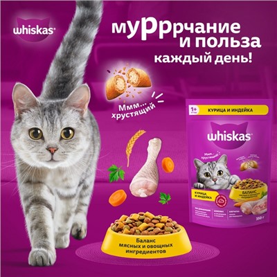 Сухой корм Whiskas для кошек, курица/индейка, подушечки, 1.3 кг