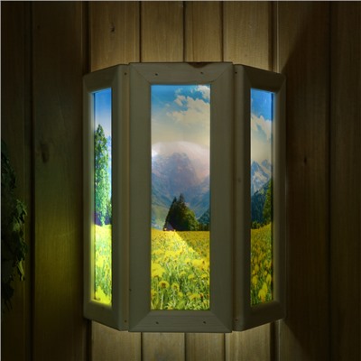 Абажур для бани и сауны «Одуванчики», 33×29×12 см, деревянный, настенный, со стеклом, с УФ-печатью, «Добропаровъ»