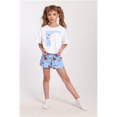 Пижама для девочки Хулиган арт. ПД-019-069 (Белый/голубой)