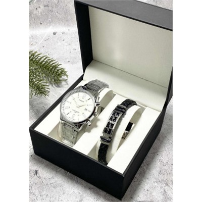 Подарочный набор для мужчины часы и браслет + коробка #22853341