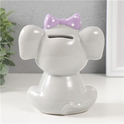 Копилка для денег «Серый слонёнок с бантом», керамика, 12.4×9.9×14.2 см