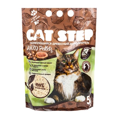 Наполнитель комкующийся растительный Wood Pellets, 5 л, CAT STEP