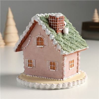 Фигурка полистоун «Пряничный домик серый с зелёной крышей», 12.5×12.5×11.5 см