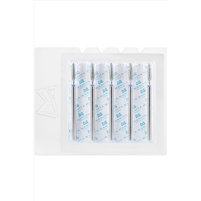 Manita Professional Фреза алмазная пламя острое удлиненное для аппаратного маникюра 866.104.243.100.023 ФАП-2.3-10С, синяя насечка, ø 2,3 мм, 5 шт. KRISTALLER, 1231184