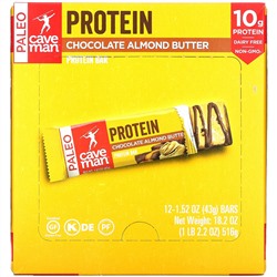 Caveman Foods, Protein Bar, Chocolate Almond Butter, 12 Bars, 1.52 oz (43 g) Each