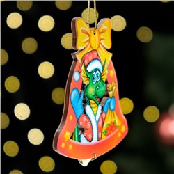 Ёлочная игрушка «Дракон в колокольчике», ламинация, 84×93 мм
