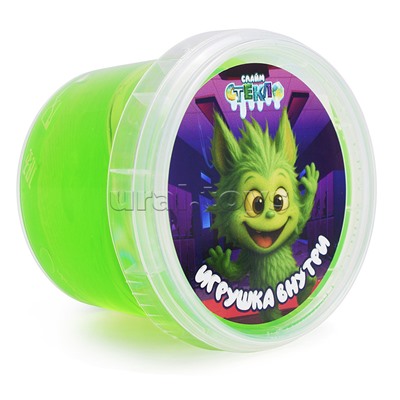 Слайм "Стекло" 90 гр Зеленый с игрушкой