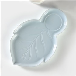 Чайная пара «Листочек», 3 предмета: чашка 320 мл, блюдце 25.5×16 см, ложка, керамика, голубая