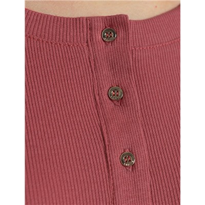 Лонгслив облегающий из фактурного трикотажа в рубчик с круглым вырезом на пуговицах