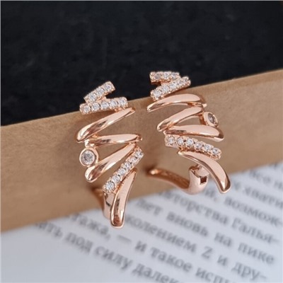 Серьги завитки с фианитами, покрытие позолота 585 пробы, арт.212.065