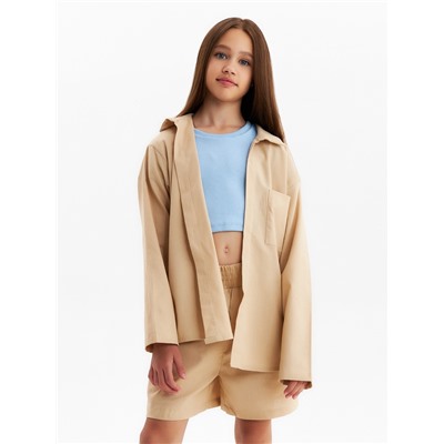 Комплект (рубашка и шорты) для девочки MINAKU, бежевый, рост 134 см