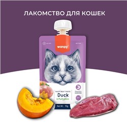 Wanpy Cat Лакомство для кошек Мясной мусс из утки и тыквы 90 г
