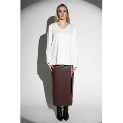 Лонгслив с V- образным вырезом (Молочный)