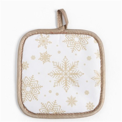 Кухонный набор «Доляна. Снежинки»: прихватка 17×17 см, варежка 26×16 см, фартук 70×80 см, золотой, 100% п/э