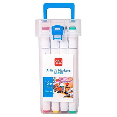 Набор  12 скетч маркеров в пластиковой коробке,скошен. наконеч. 70816-12 Deli