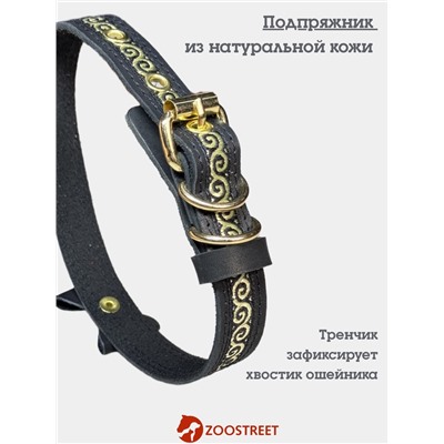 Ошейник, 45×2 см, с бантиком, тесьмой и стразами, кожа, чёрный