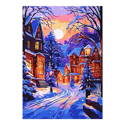 Картина по номерам на картоне 20*28,5 см "Зимняя улица"