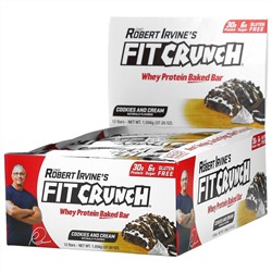 FITCRUNCH, батончик с термообработанным сывороточным протеином, печенье и сливки, 12 батончиков по 88 г (3,10 унции) каждый