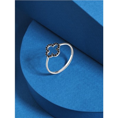 Кольцо из серебра с натуральной чёрной шпинелью родированное - Клевер, четырехлистник 925 пробы к-7351чр416