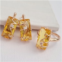 Комплект ювелирной бижутерии коллекция "Дубай" серьги и кольцо 20 р, покрытие позолота, вставка: фианиты, цвет: желтый, арт.414.022-20