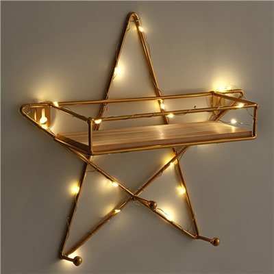 Вешалка настенная с полкой TAKE IT EASY «Звезда», с подсветкой, 3 крючка, 28×28 см, золото