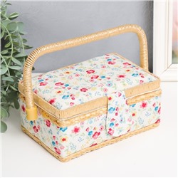 Шкатулка для рукоделия и шитья «Яркие цветочки с квадратиками», хранение ниток, иголок, мелочи, 9.5×19.5×13 см