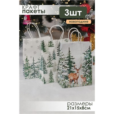 Набор крафт-пакетов подарочных новогодних 3 шт НАТАЛИ, 1218138