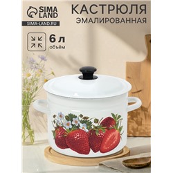 Кастрюля эмалированная, 6 л, d=23.5 см, с крышкой, цилиндрическая, белая