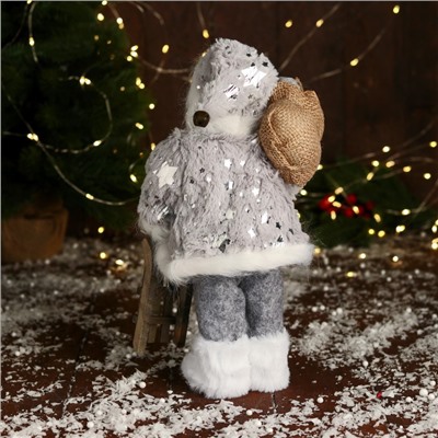 Дед Мороз под ёлку «Зимнее волшебство. Новогодняя игрушка в блестящей шубе», 28 см, серебристый