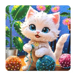 Алмазная мозаика 15*15 "Котёнок с клубком" в коробке
