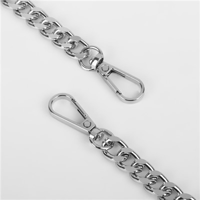 Ручка для сумки, с плоскими цепочками и карабинами, 120×3 см, цвет коричневый, серебряный