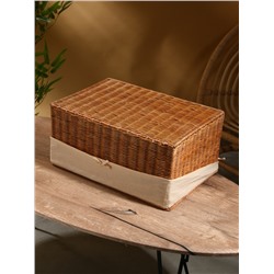 Корзинка прямоугольная с крышкой и тканевым подкладом, 44×30×20 см, ротанг