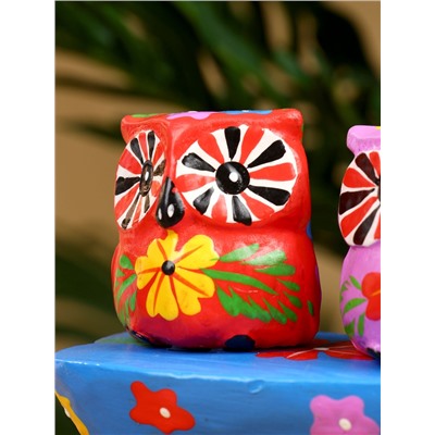 Сувенир «Пара совят», 14×7×9 см, дерево, красный, сиреневый